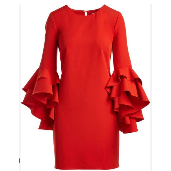 Milly June Ruffle Sleeve Red Cocktail Shift Dress Women’s Size 4 - Picture 1 of 14